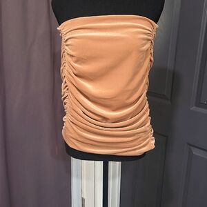 Express Tan Ruched Velor Tube Top